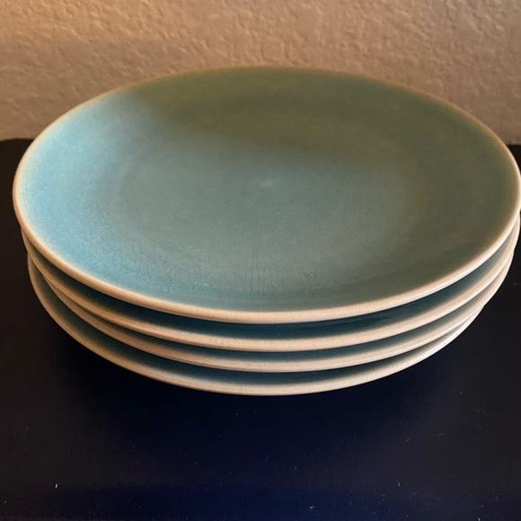 4 West Elm Light Blue Alta Organic Reactive Crackle Glaze Stoneware 8” Plates - Picture 4 of 15